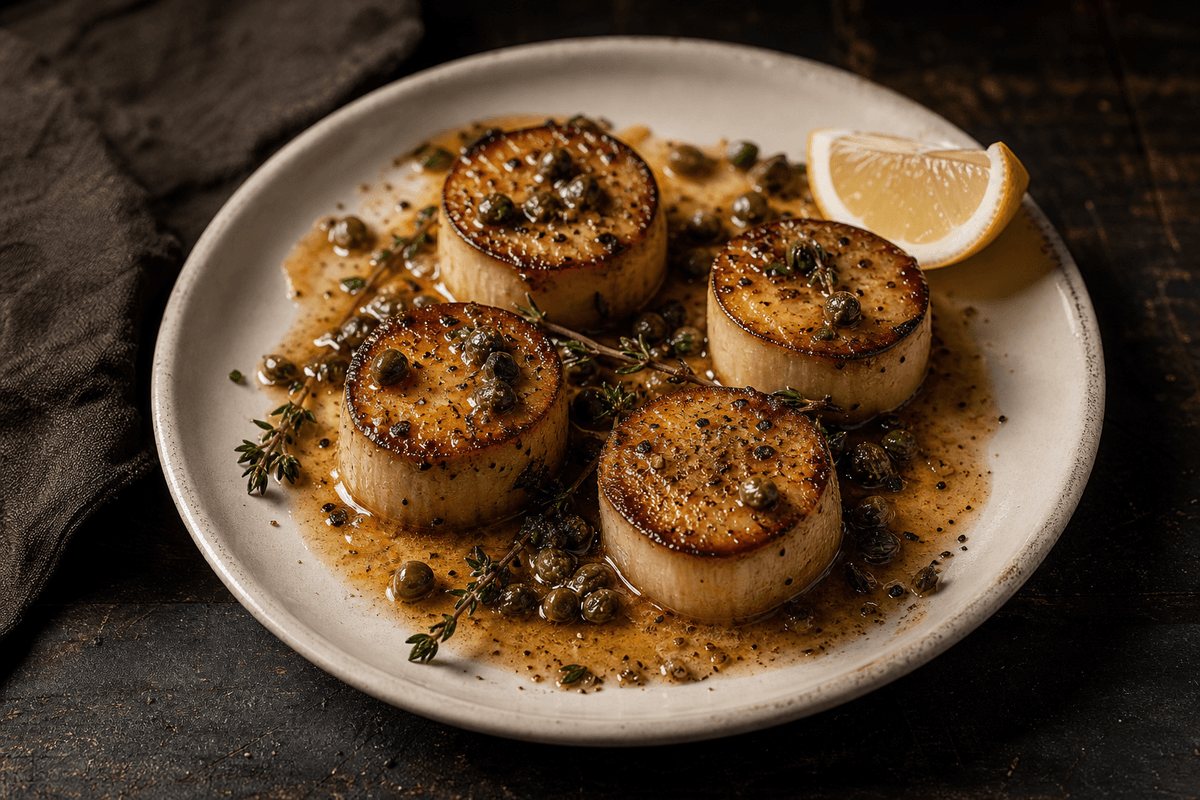 King Trumpet "Scallops" with Brown Butter & Capers